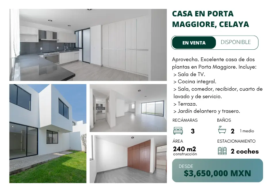 venta de casa en porta maggiore - celaya queretaro y san miguel de allende